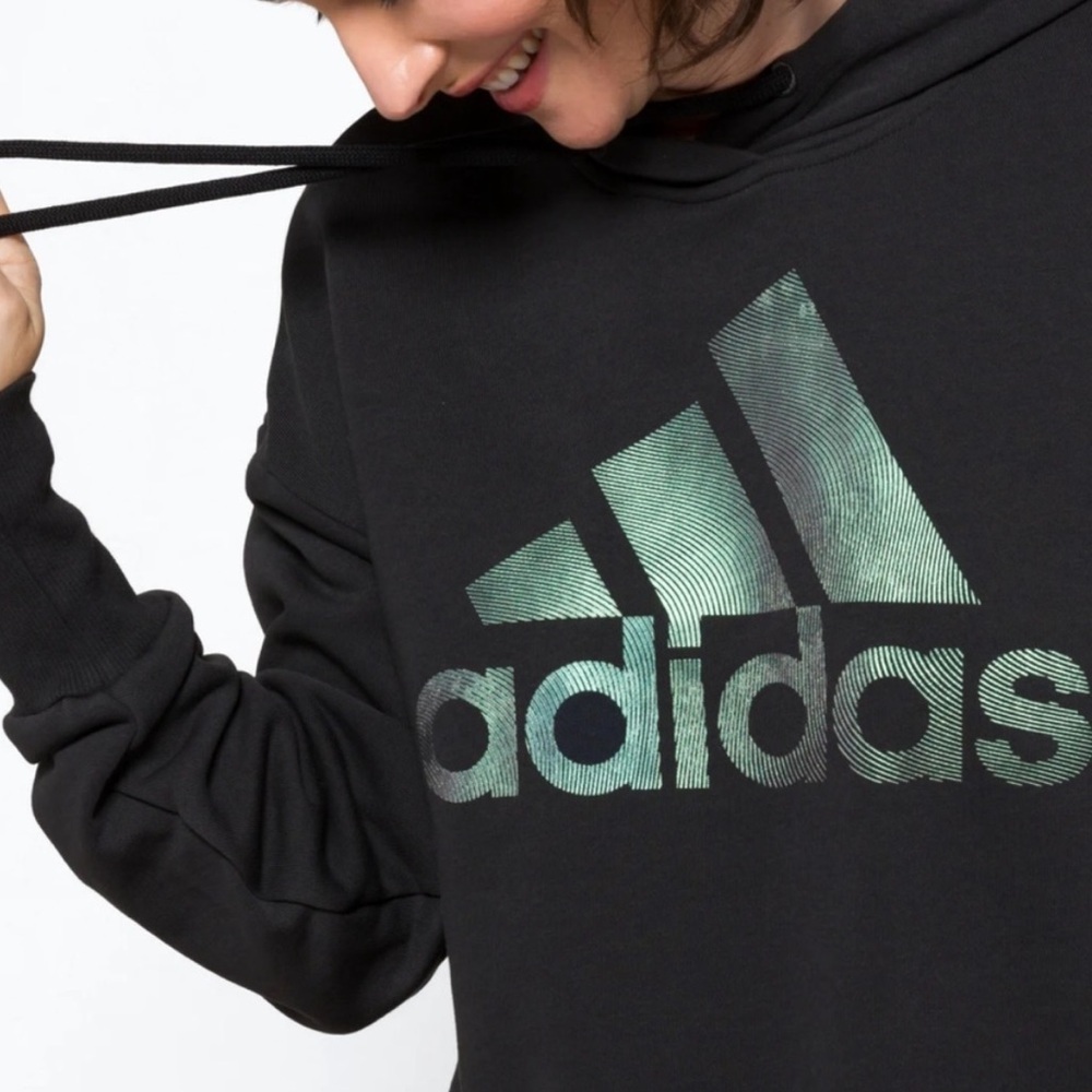 Adidas Holiday Graphic Cropped Hoodie Black - Picture 11 of 12